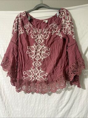 Cato Mauve Pink Embroidered Crochet-Hem Tunic